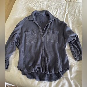 Blue waffle button up